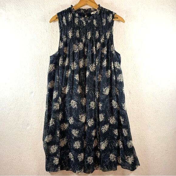 Joie Floral Midi Shift Dress Sz L Navy Dark Cottage Romantic Flowy Chiffon - Picture 1 of 11